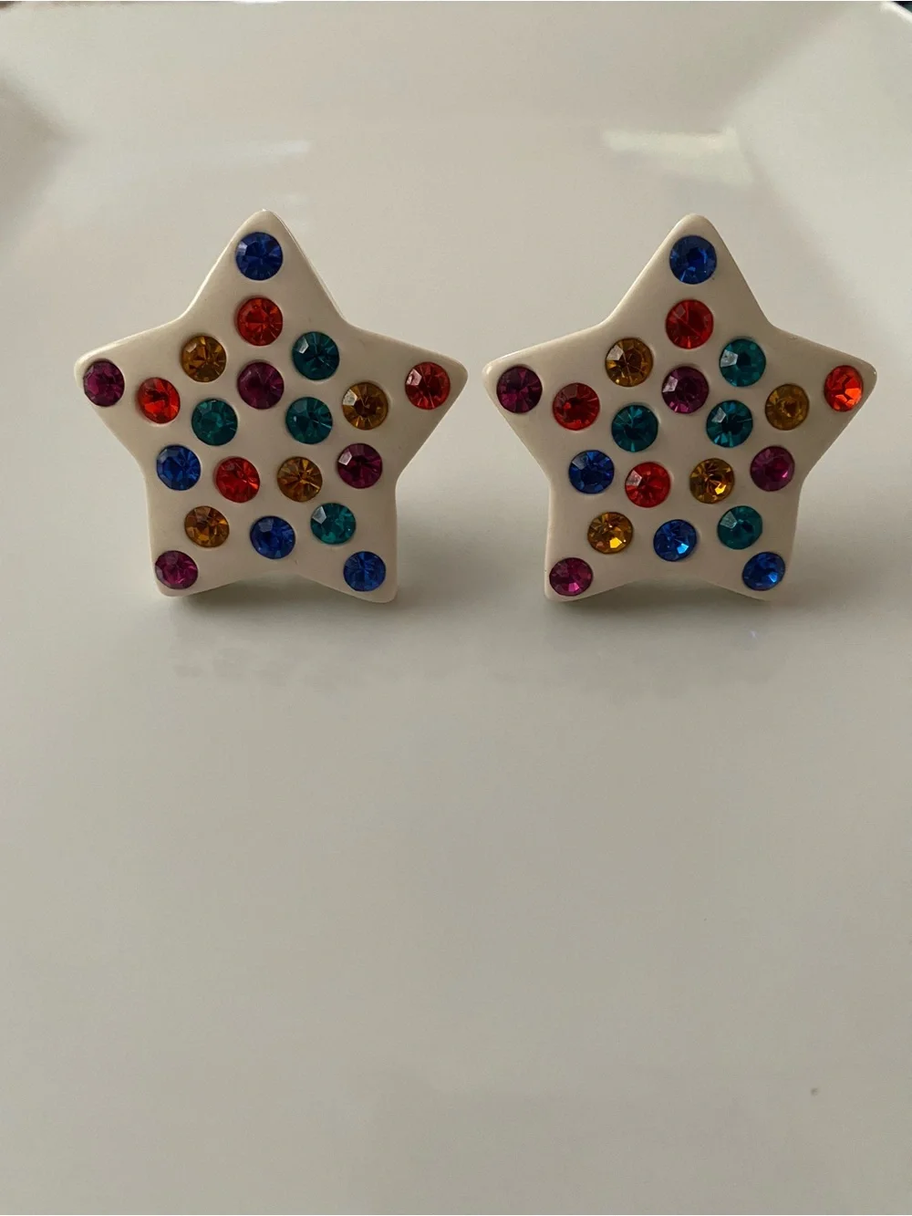 Vintage 1980s large star rhinestone clip-on statement earrings